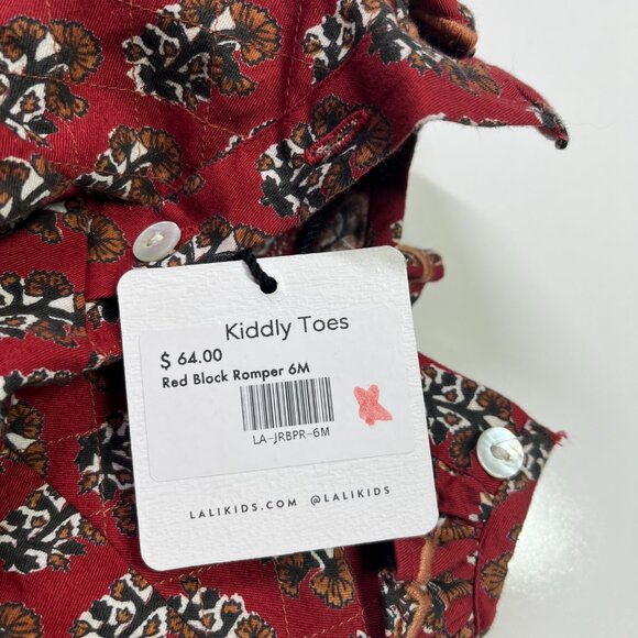 NWT Lali Kids 6M One-Piece Floral Cotton Romper Red Black Block Print - Picture 7 of 11